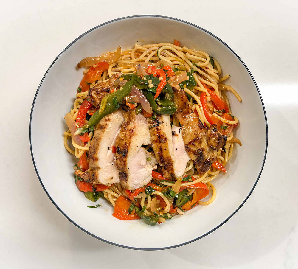 Savory chicken lo mein ready in minutes.